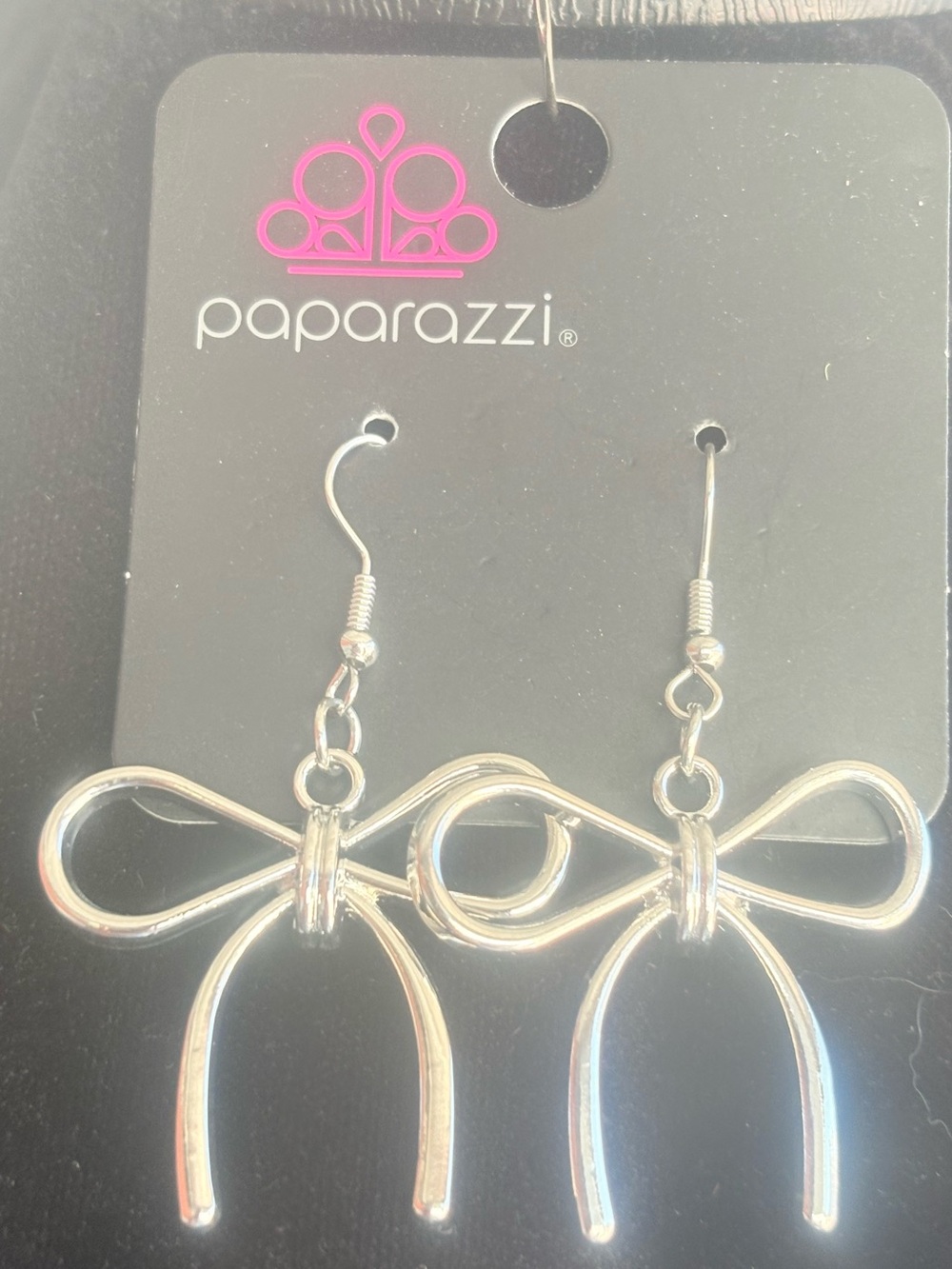 paparazzi Silver Bow Drop Earrings-B